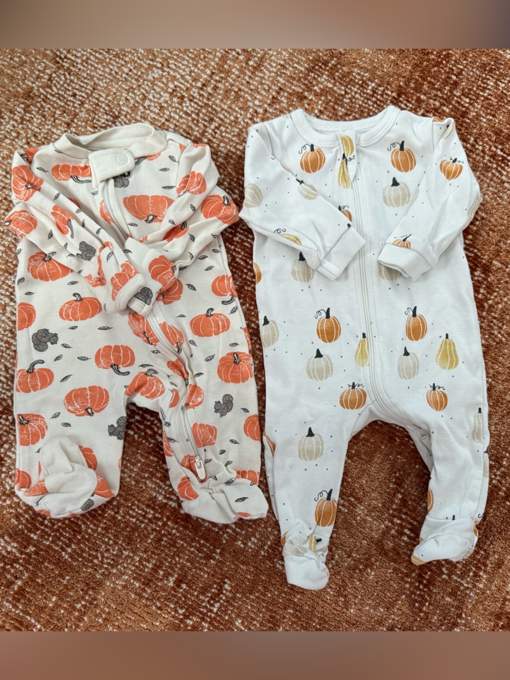 Baby Pumpkin Print long sleeve onsie set NB